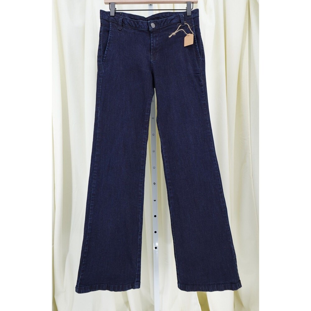 MNG By Mango Women's Side Pocket Wide Leg Blue Tailored Stretch Denim Jeans SZ 6